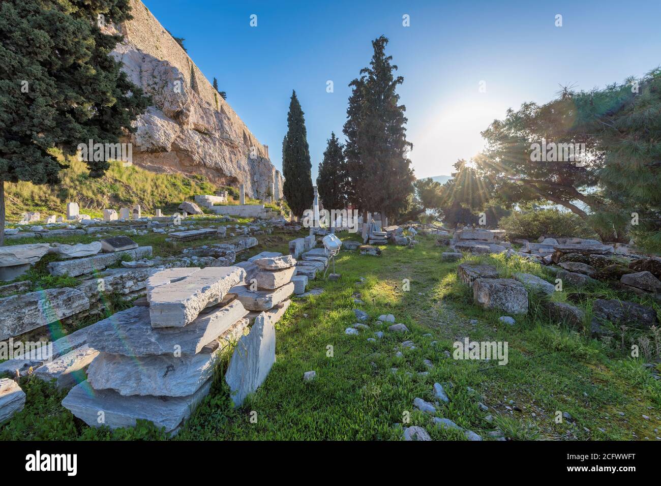 Ancient ruins in Acropolis hill in Athens, Greece Stock Photo