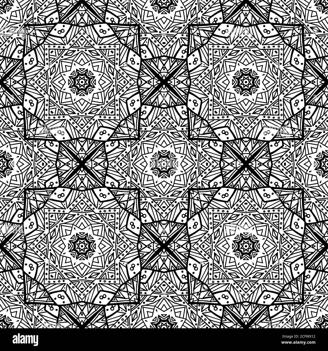 Seamless texture with black and white mandalas. Vector pattern for ...