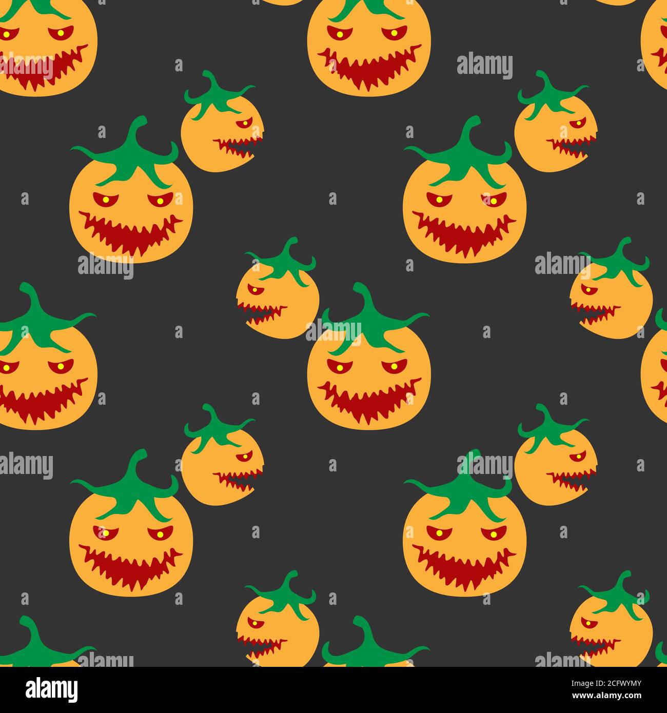 Seamless Halloween pumpkin pattern on black background. Vector image Stock Vector