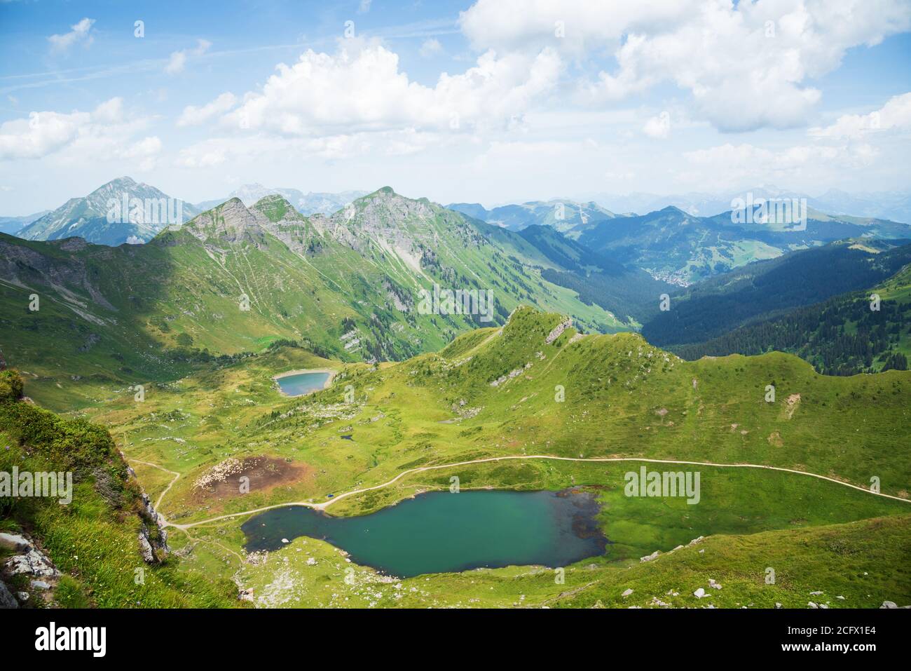 View of French Alps with lakes near border with Switzerland in Haute