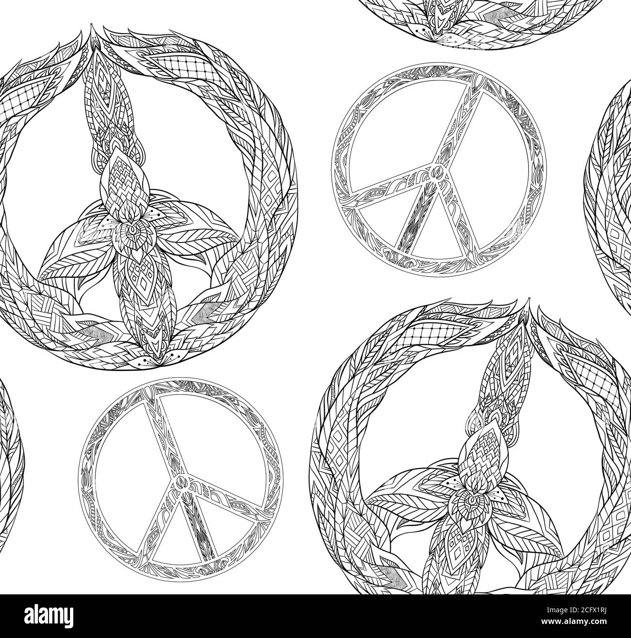 Seamless texture with a black and white peace symbol and a boho pattern on  a white background. Vector element for fabrics, wallpaper, wrapping paper a  Stock Vector Image & Art - Alamy