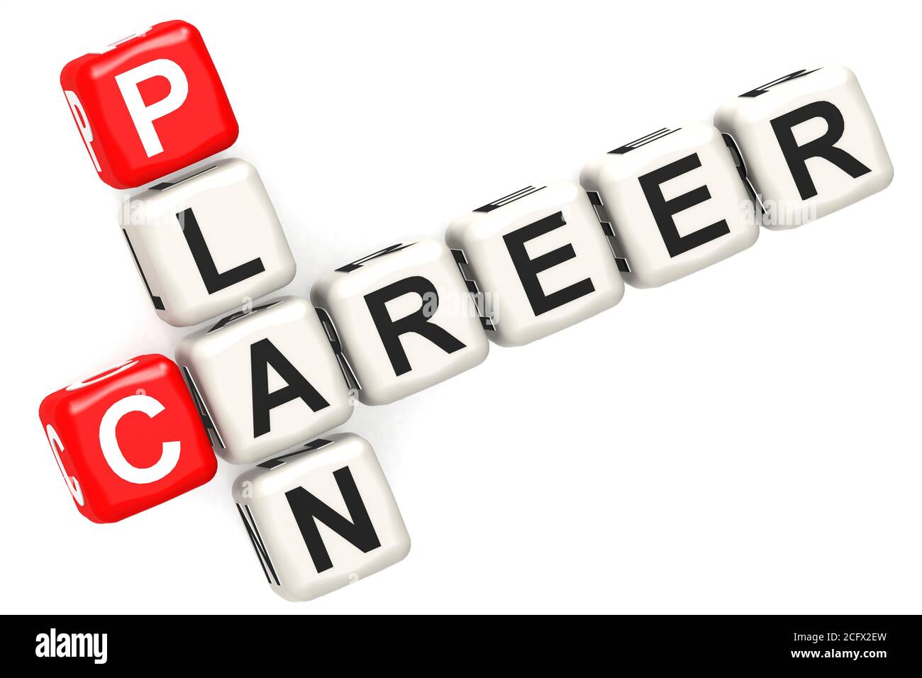 Career plan word concept on cube block isolated, 3d rendering Stock Photo