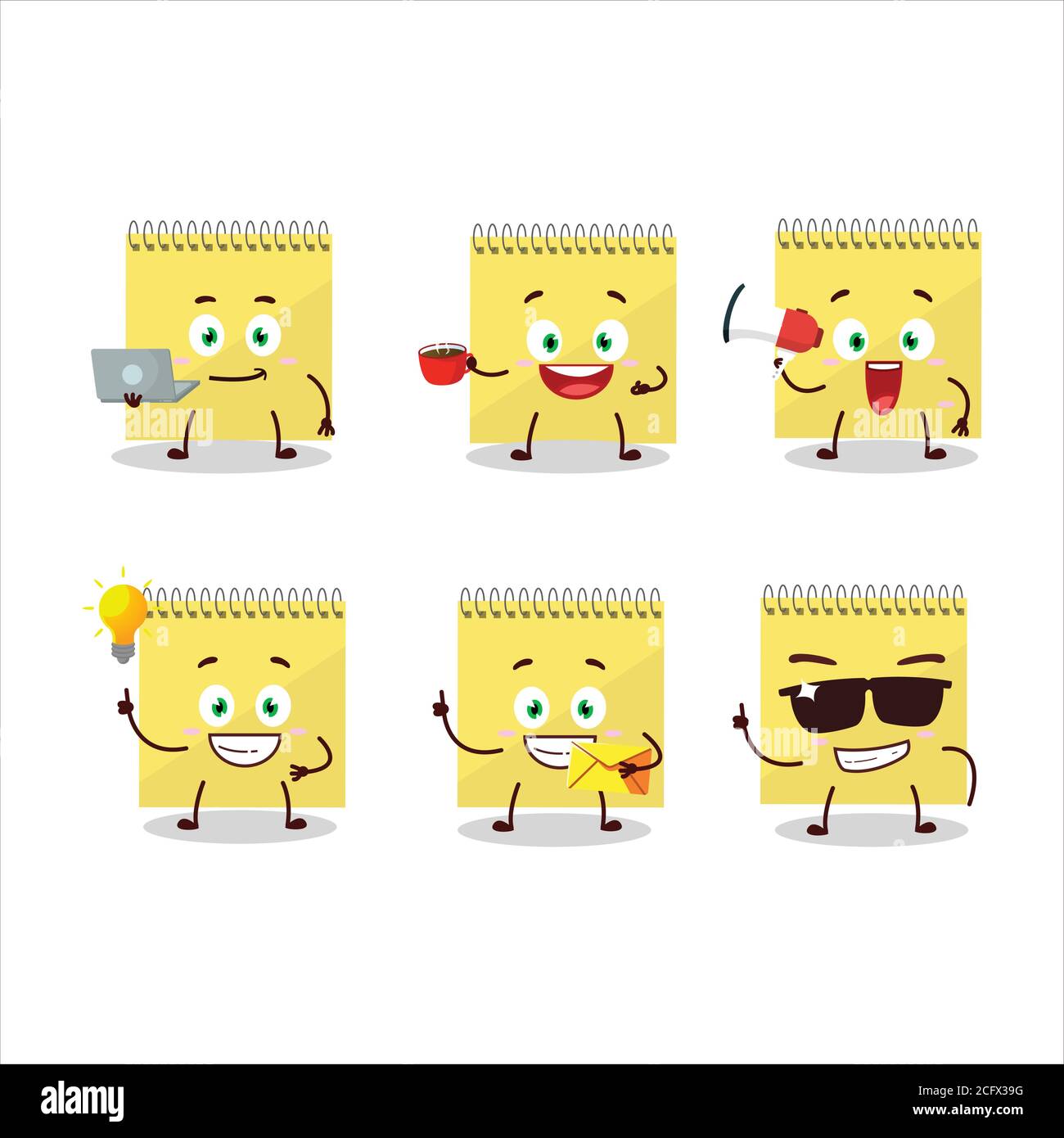 Spiral square yellow notebooks cartoon character with various types of  business emoticons Stock Vector Image & Art - Alamy