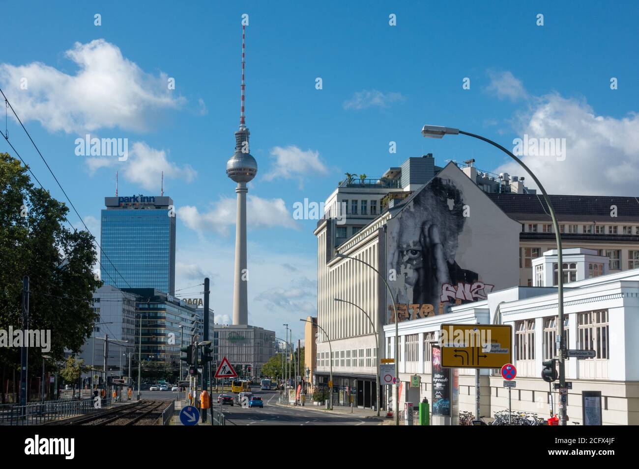 Skyline of eastern Berlin with TV tower seen from Prenzlauer Berg district Stock Photo