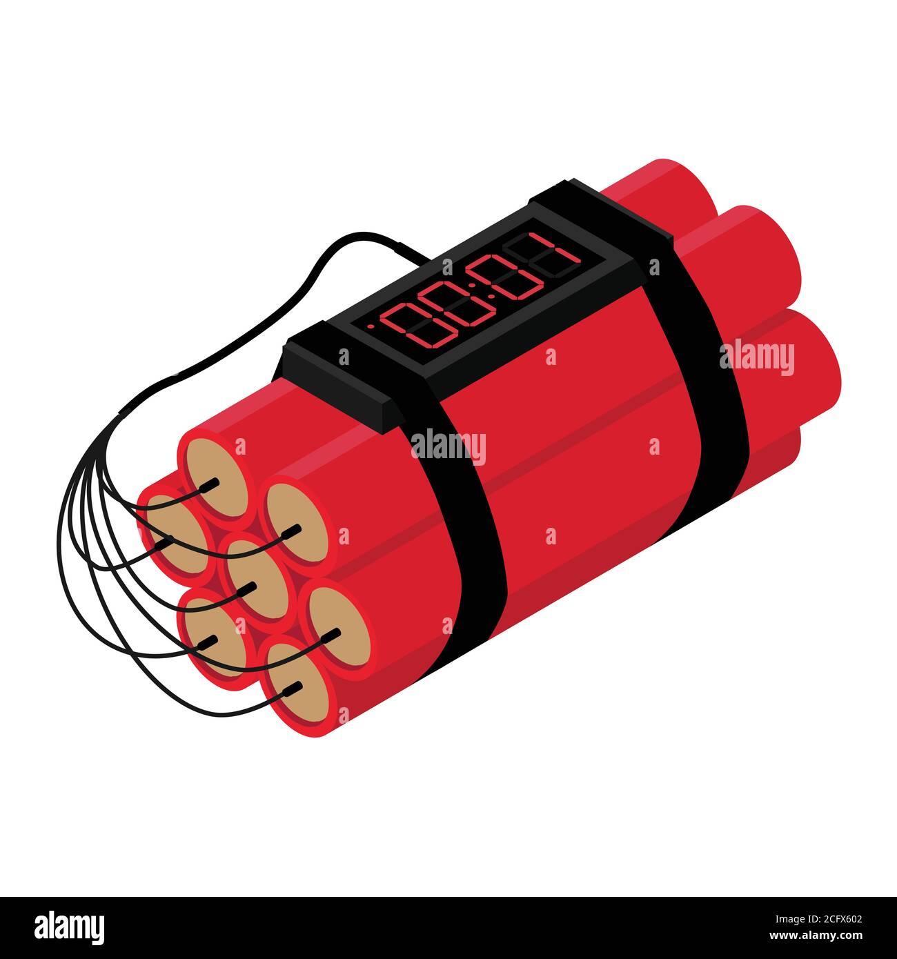 Realistic Detailed Isometric Red Detonate Dynamite Bomb Stick and Timer