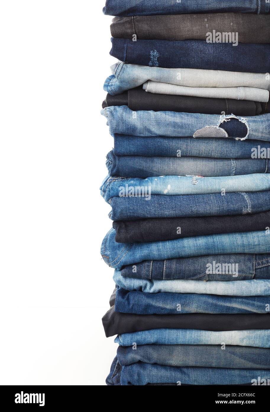 Jeans stack isolated on white Stock Photo