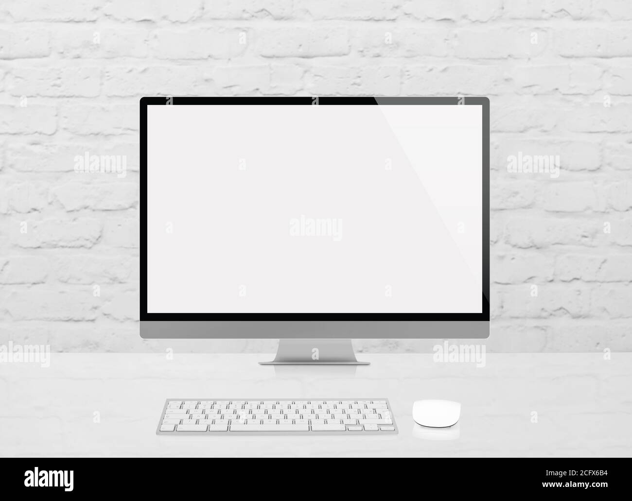 Computer with blank screen on desk Stock Photo Alamy