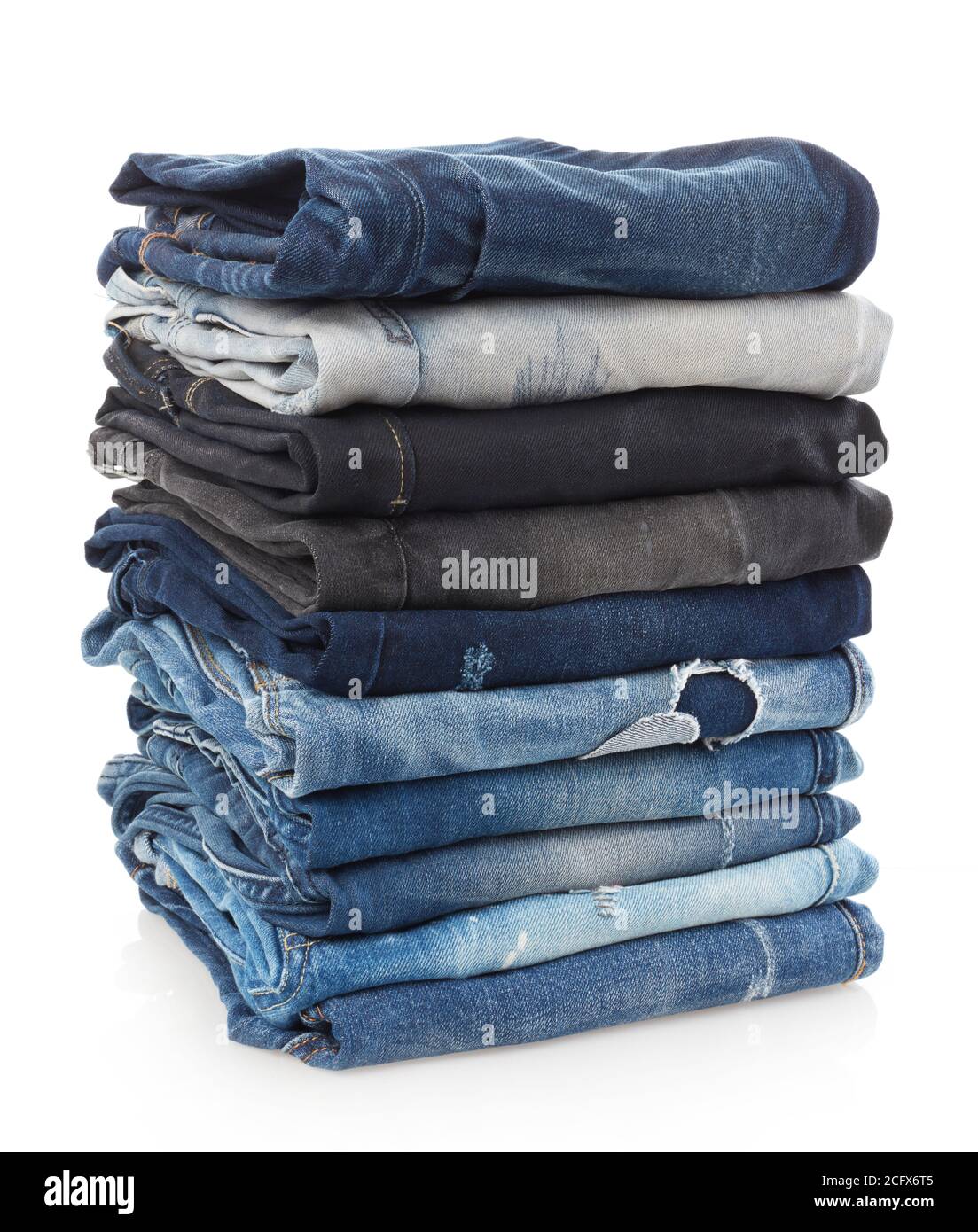 Stack of jeans isolated on white Stock Photo