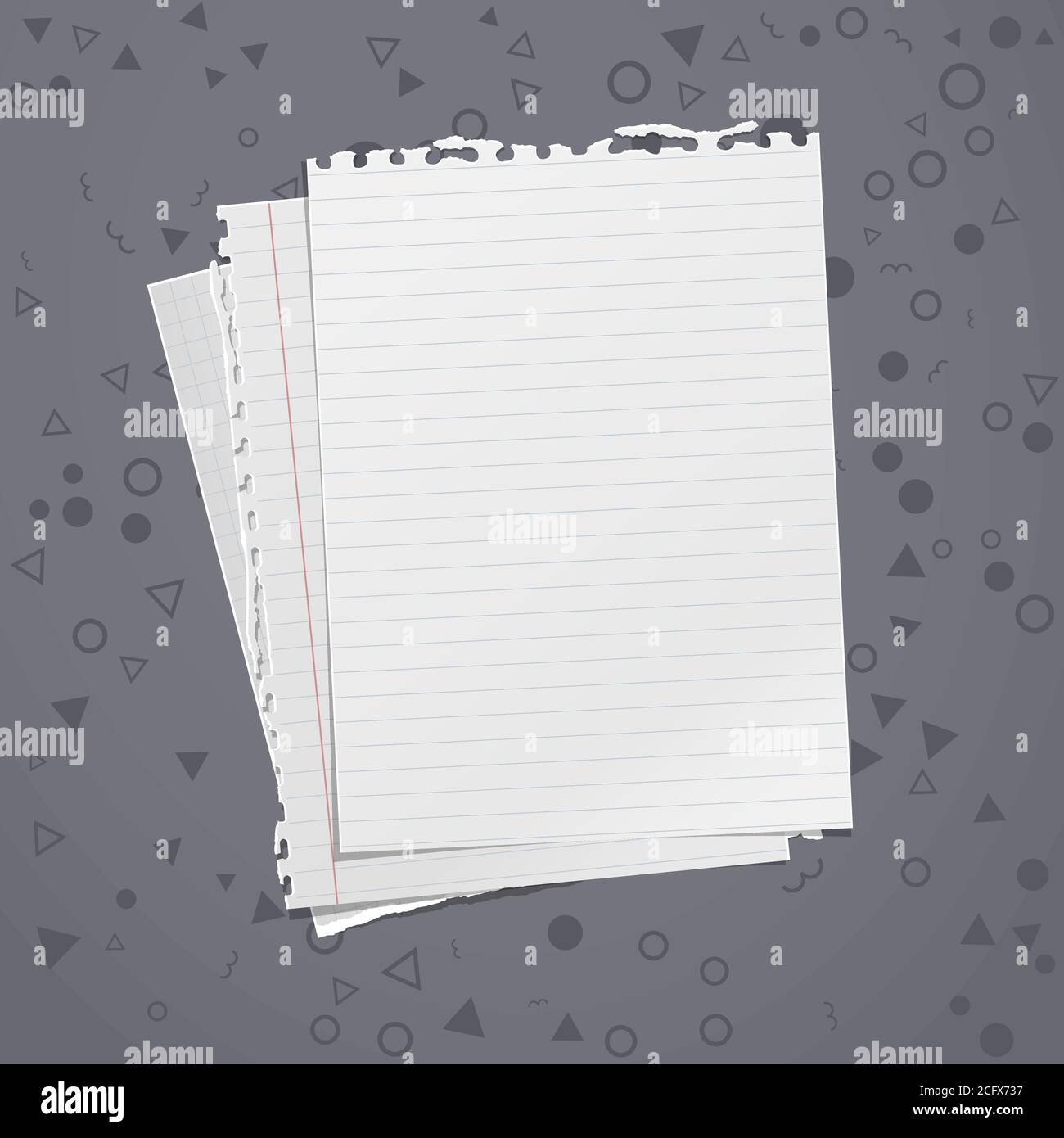 Math Book Paper Ripped Torn of white, lined and math note, notebook paper stuck on dark grey ...