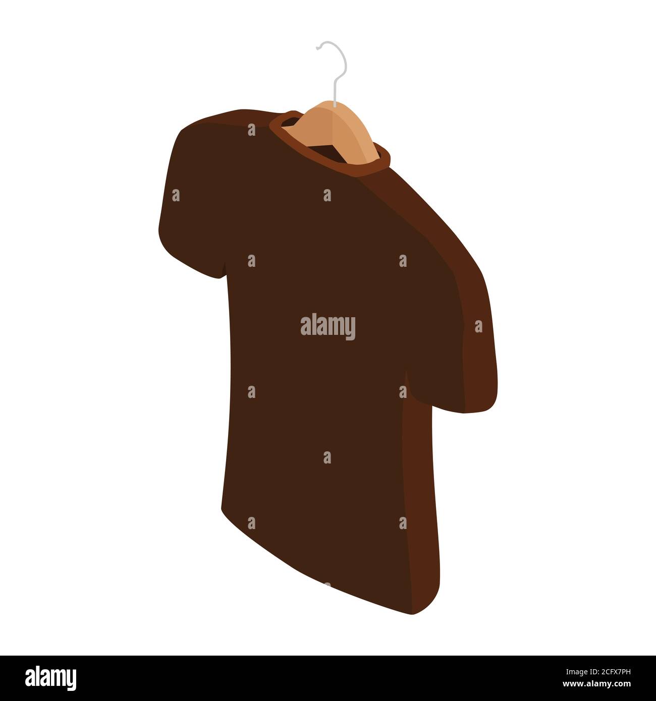 Brown t-shirt on hanger, clothes on isolated white background. Vector. Isometric view Stock Vector
