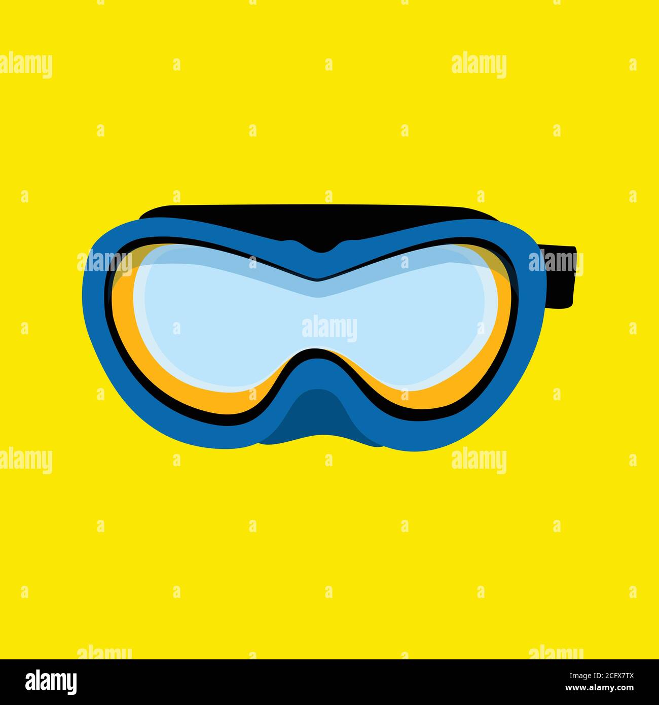 Blue diving mask. Diving mask isolated on yellow background. Swimming equipment Stock Vector