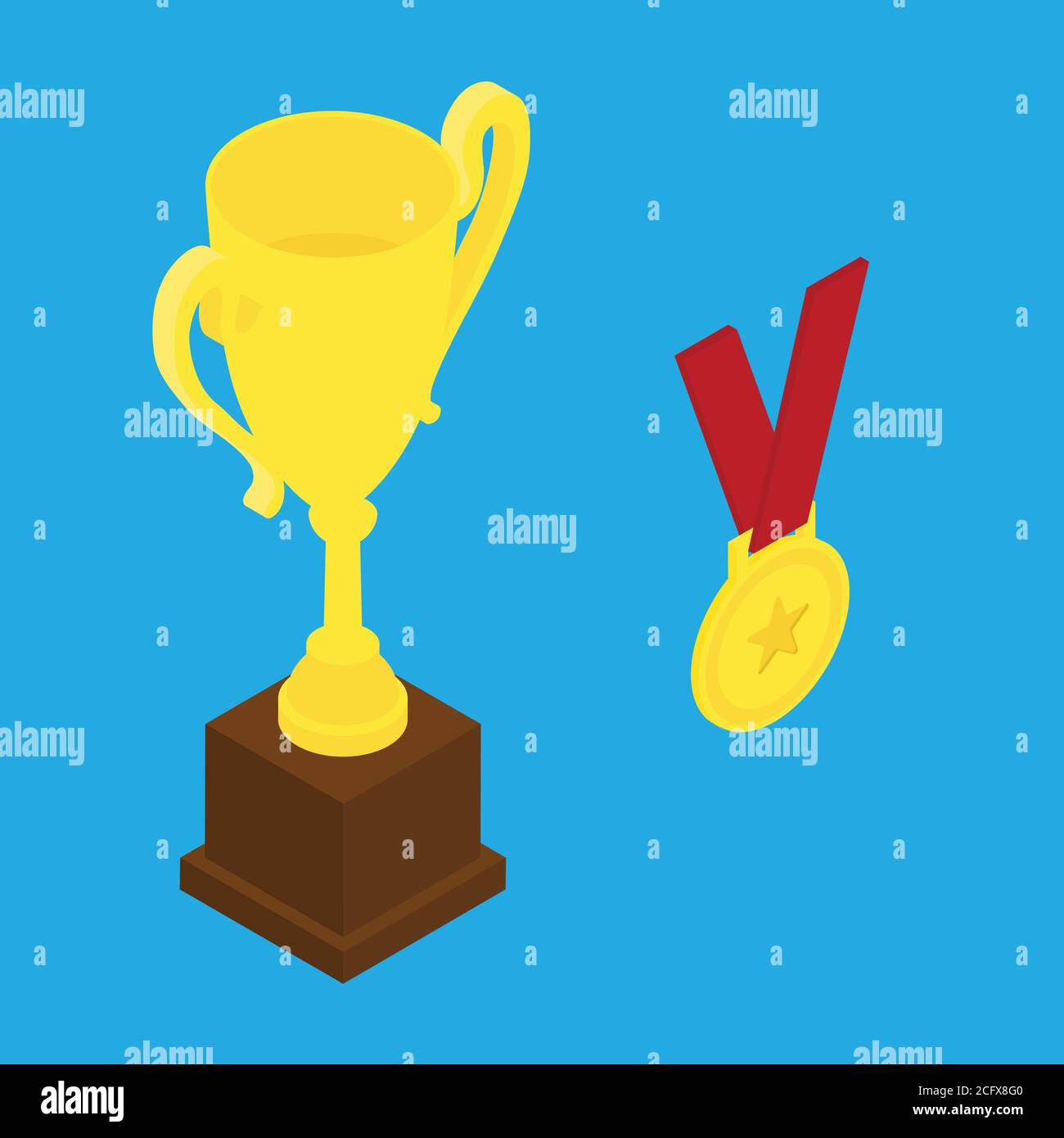 Trophy cup and golden medal. Champion trophy, shiny golden cup, sport