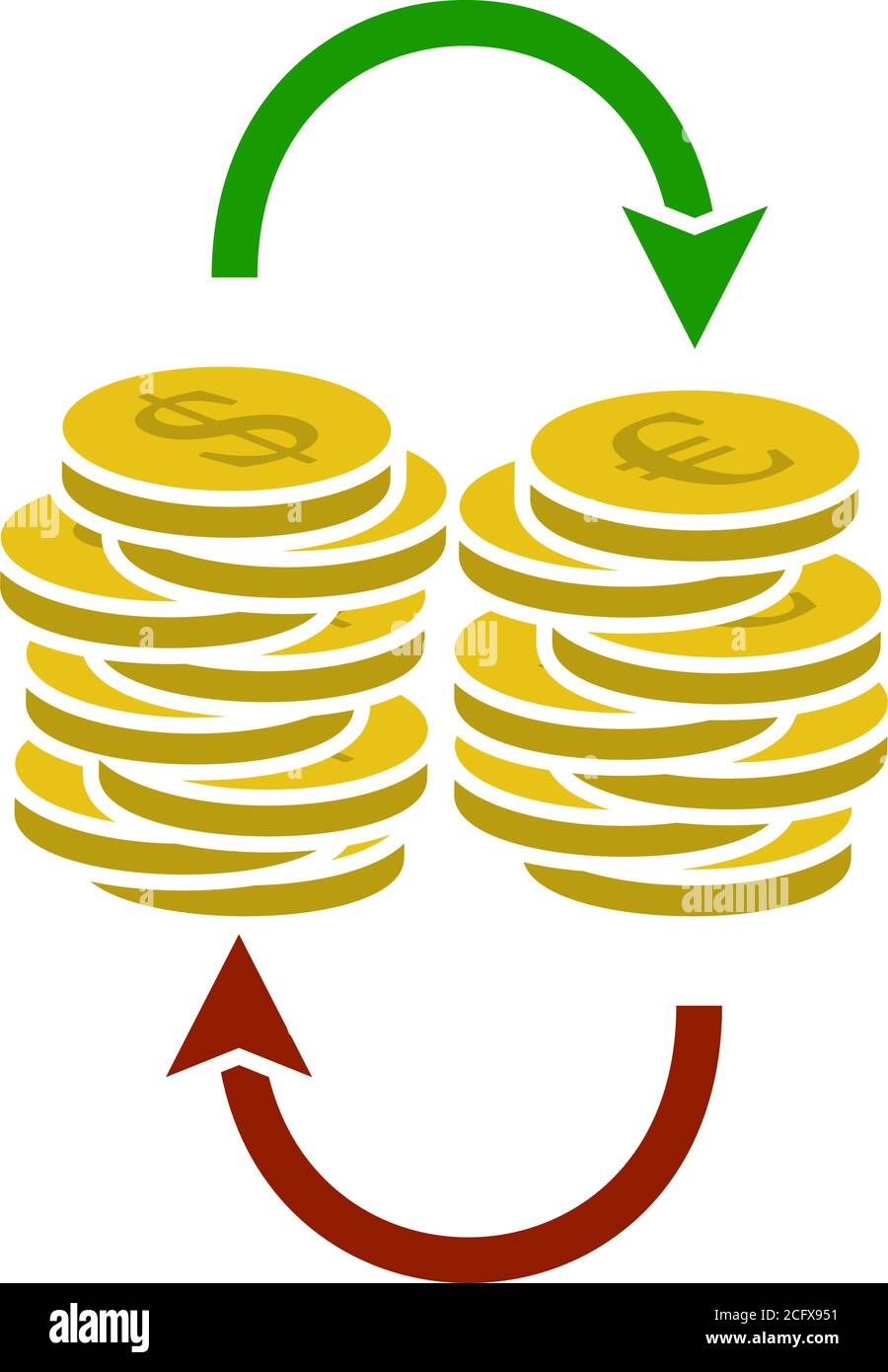 Dollar Euro Coins Stack Icon. Flat Color Design. Vector Illustration. Stock Vector