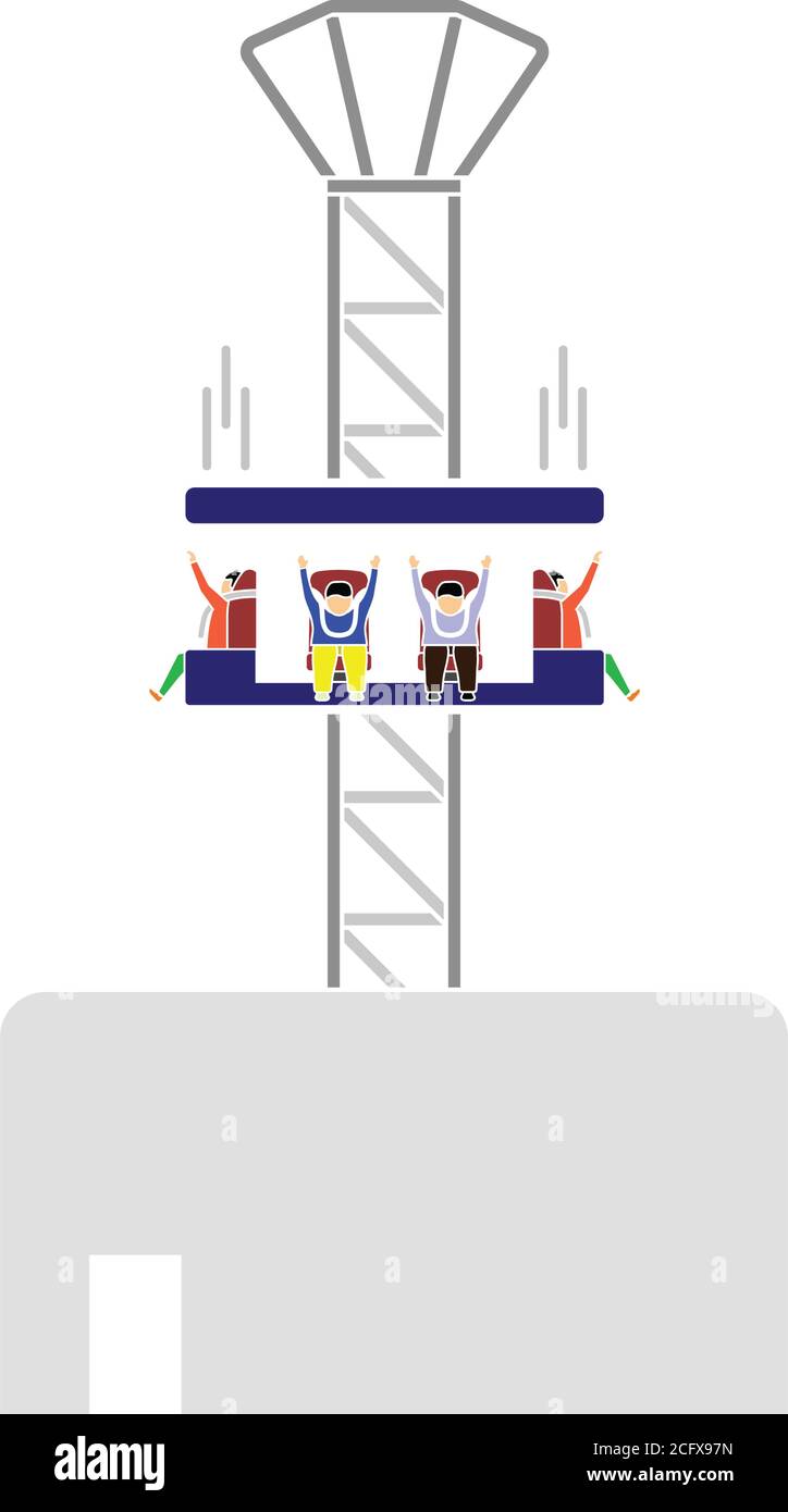 Freefall Ride Icon. Flat Color Design. Vector Illustration Stock