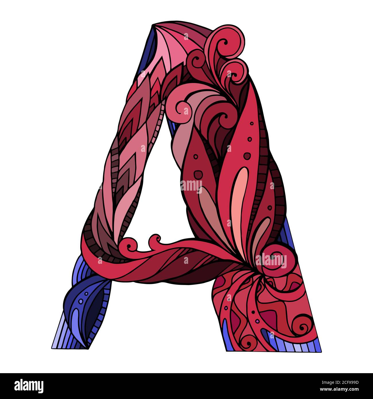 Freehand drawing capital letter A with floral doodle pattern. Vector ...
