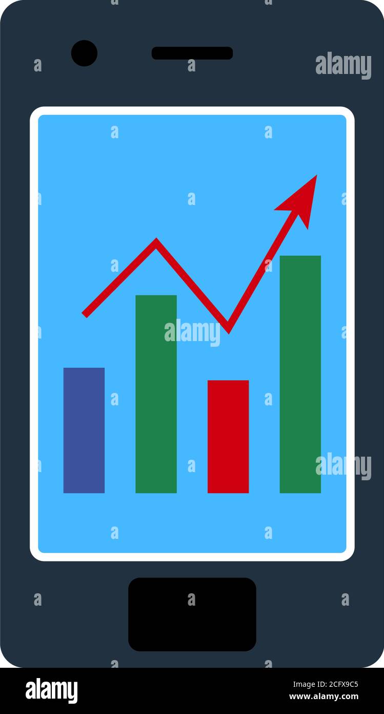 Smartphone With Analytics Diagram Icon. Flat Color Design. Vector Illustration. Stock Vector