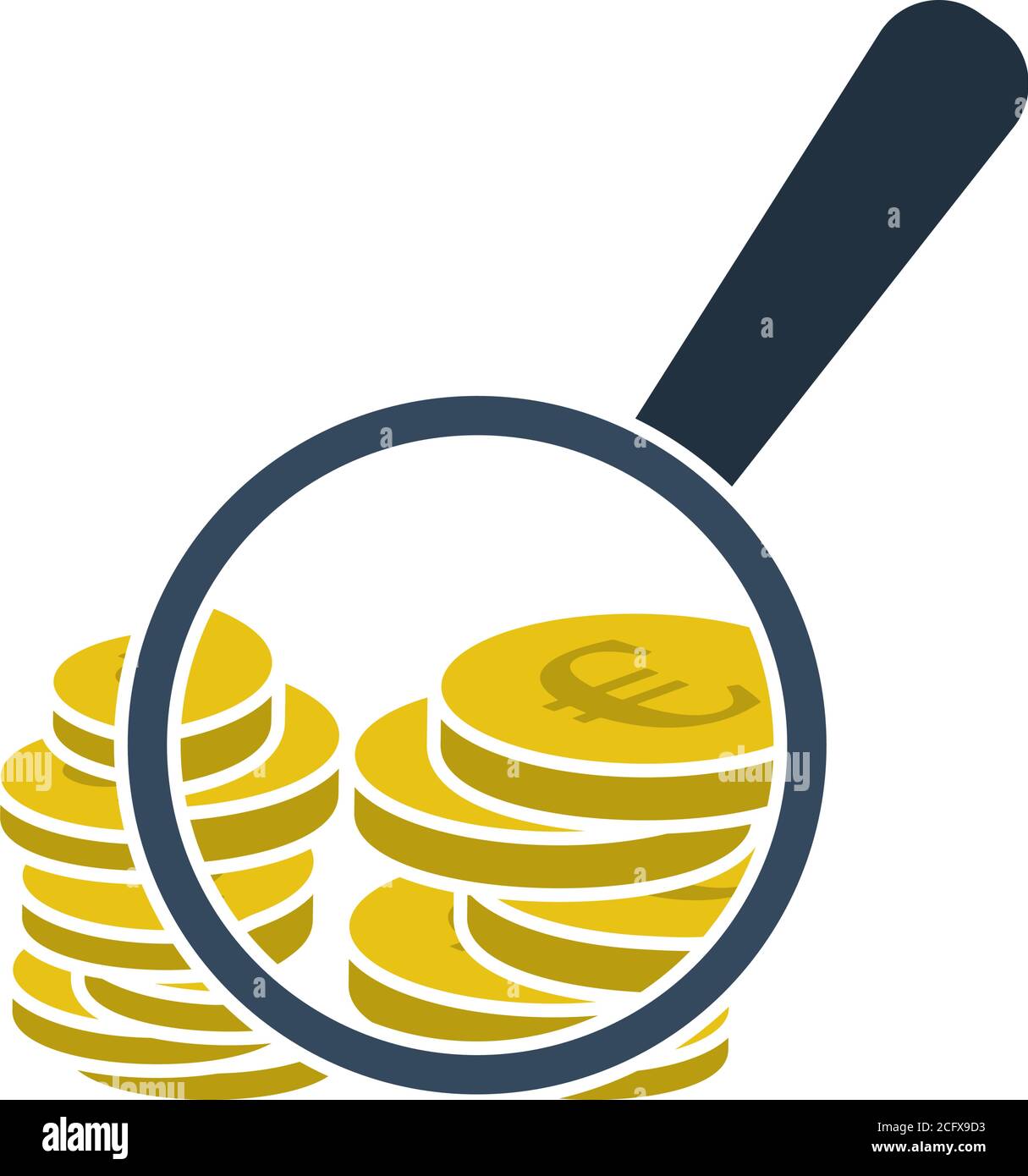 Magnifying Over Coins Stack Icon. Flat Color Design. Vector Illustration. Stock Vector