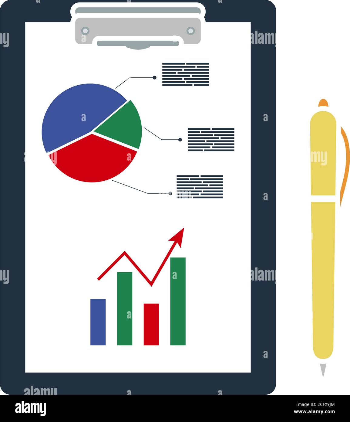 Writing Tablet With Analytics Chart Icon. Flat Color Design. Vector Illustration. Stock Vector