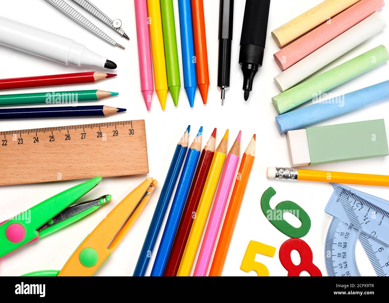 School supplies isolated on white Stock Photo - Alamy