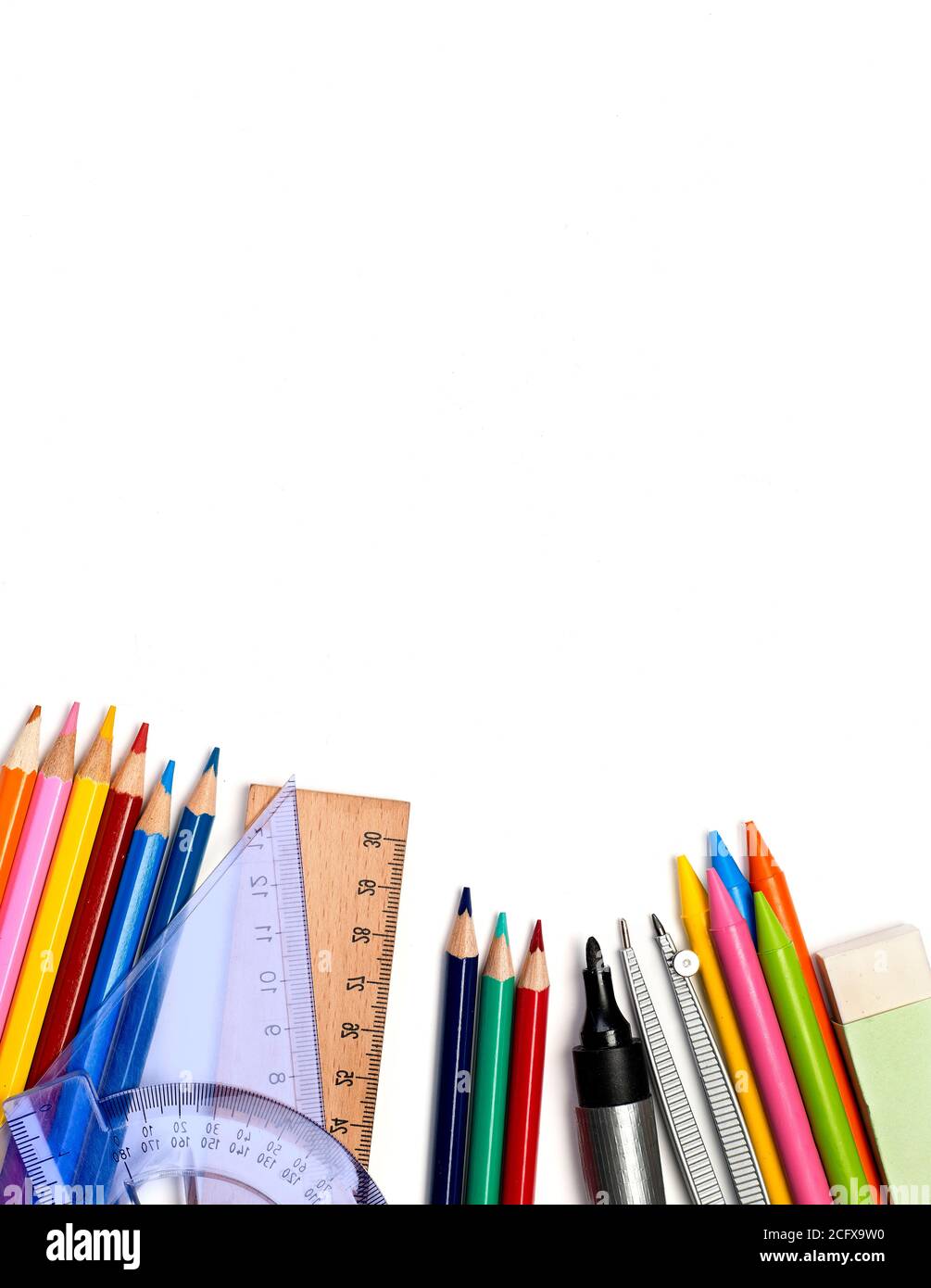 School supplies isolated on white Stock Photo - Alamy