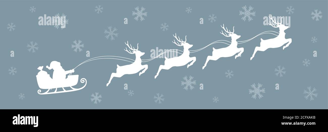 christmas banner santa claus in a sleigh with reindeer vector illustration EPS10 Stock Vector