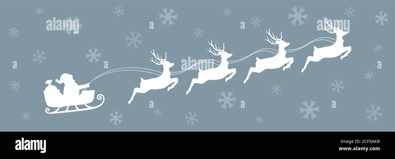 christmas banner santa claus in a sleigh with reindeer vector ...