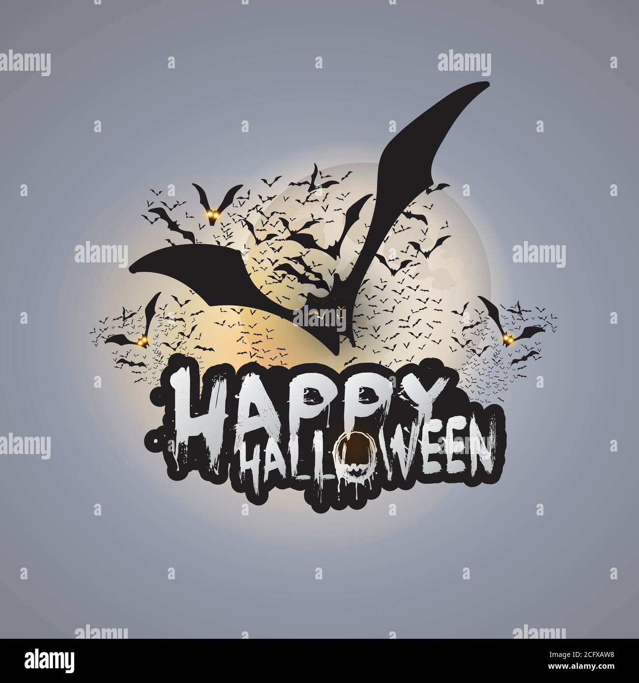 Happy Halloween Card Template - Flying Bats with Glowing Eyes Under ...