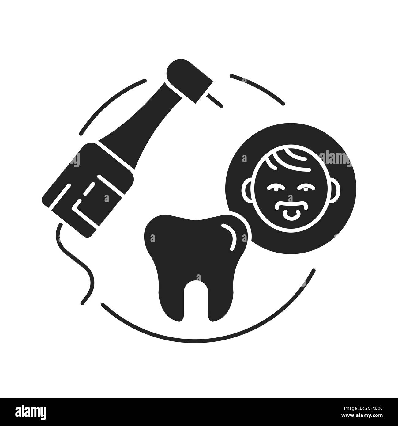 Pediatric dentistry black glyph icon. Check and treatment teeth in children. Pictogram for web page, mobile app, promo. UI UX GUI design element Stock Vector