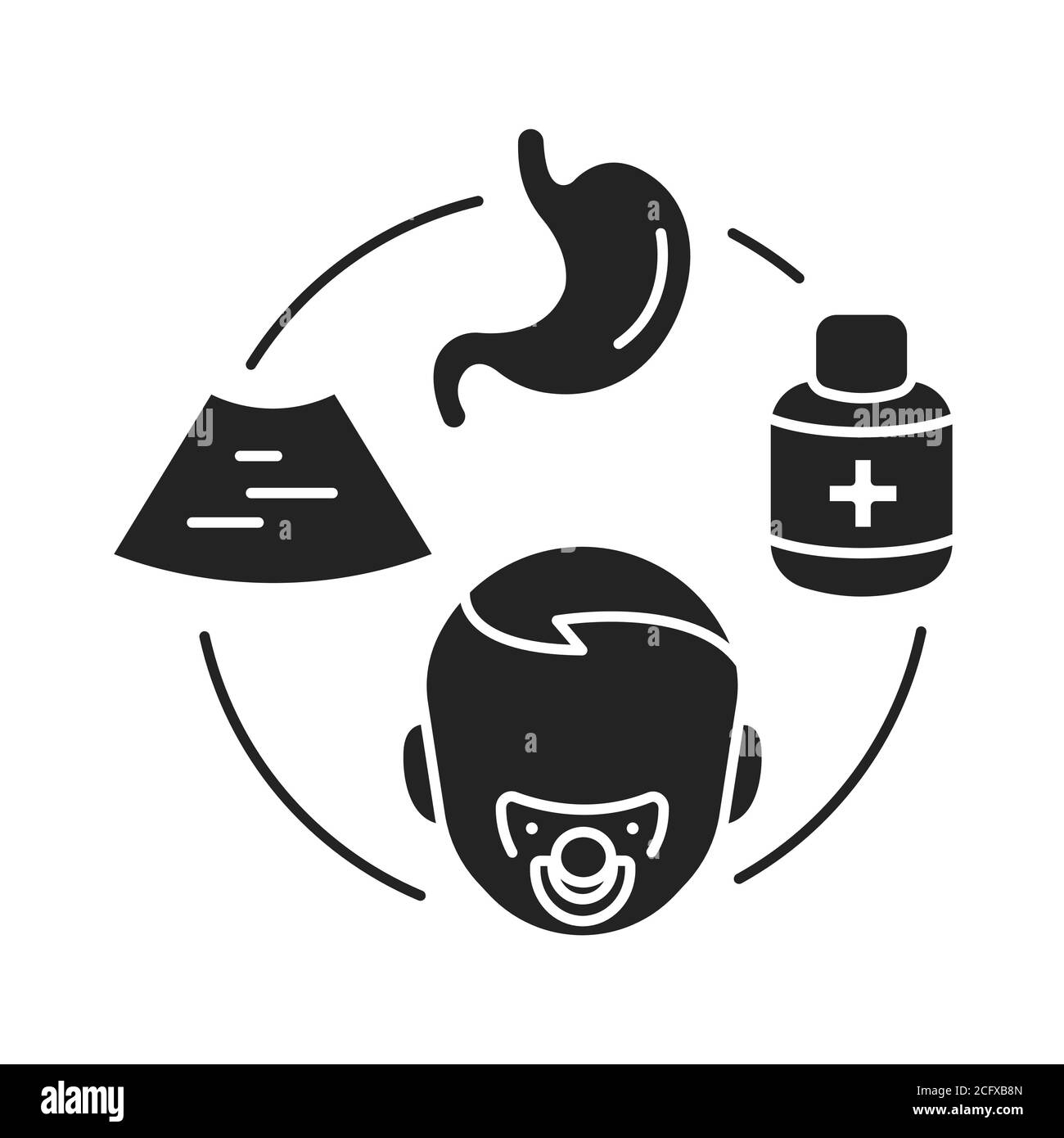 Pediatric hospice black glyph icon. Palliative help children. Pictogram for web page, mobile app, promo. UI UX GUI design element Stock Vector