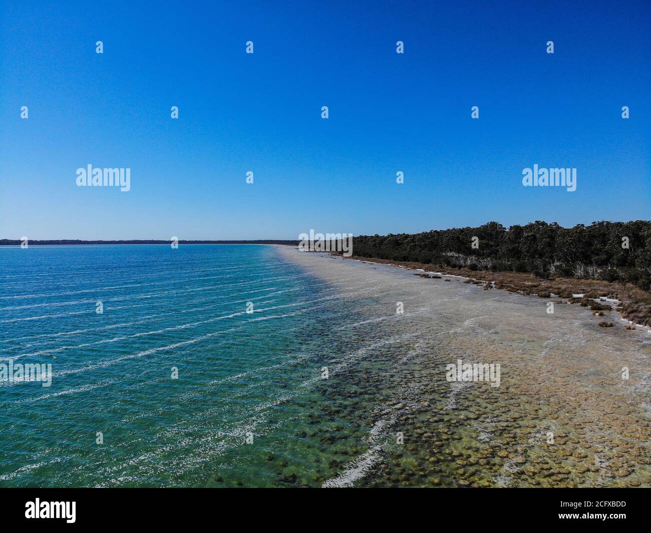 Aerial photograph above Lake Clifton in Western Australia, showing a