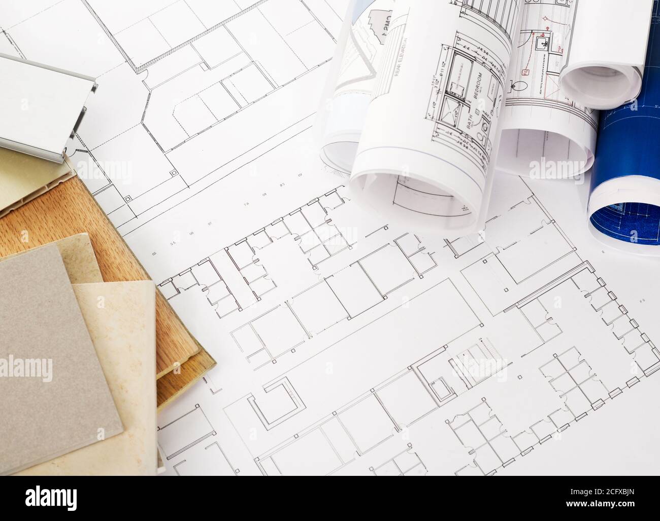 Blueprints and construction materials Stock Photo - Alamy