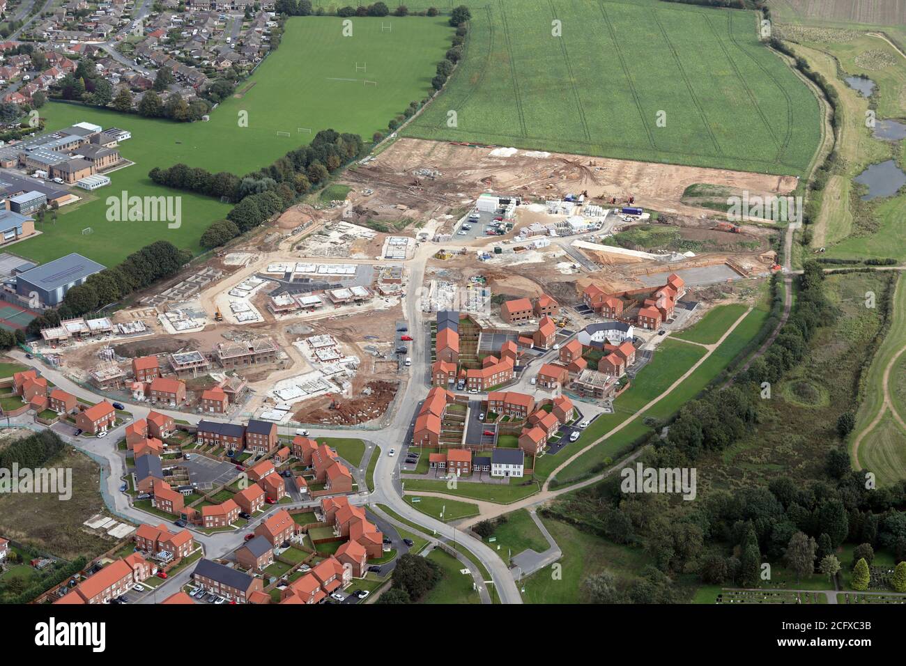 aerial view of new homes being built at Germany Beck, Fulford, York, North Yorkshire Stock Photo