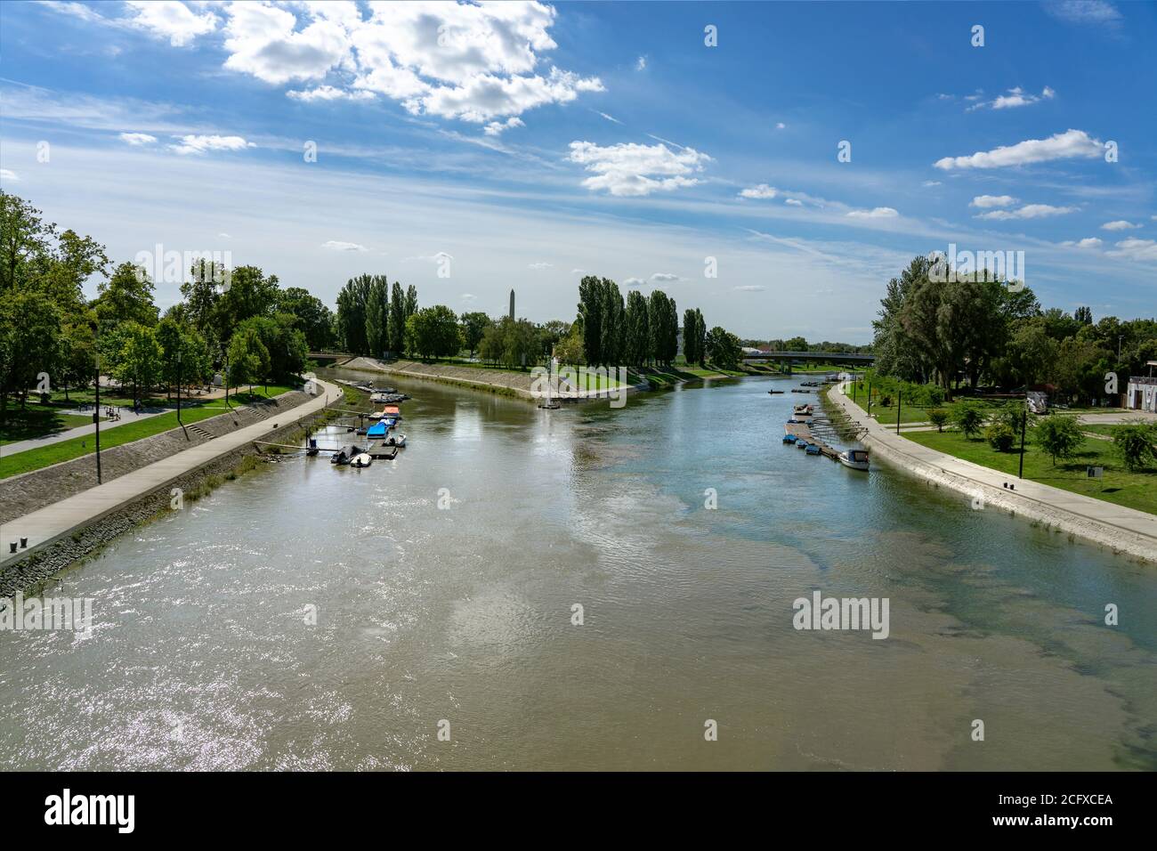 Danube and Raab rivers flows together in Gyor Hungary Stock Photo