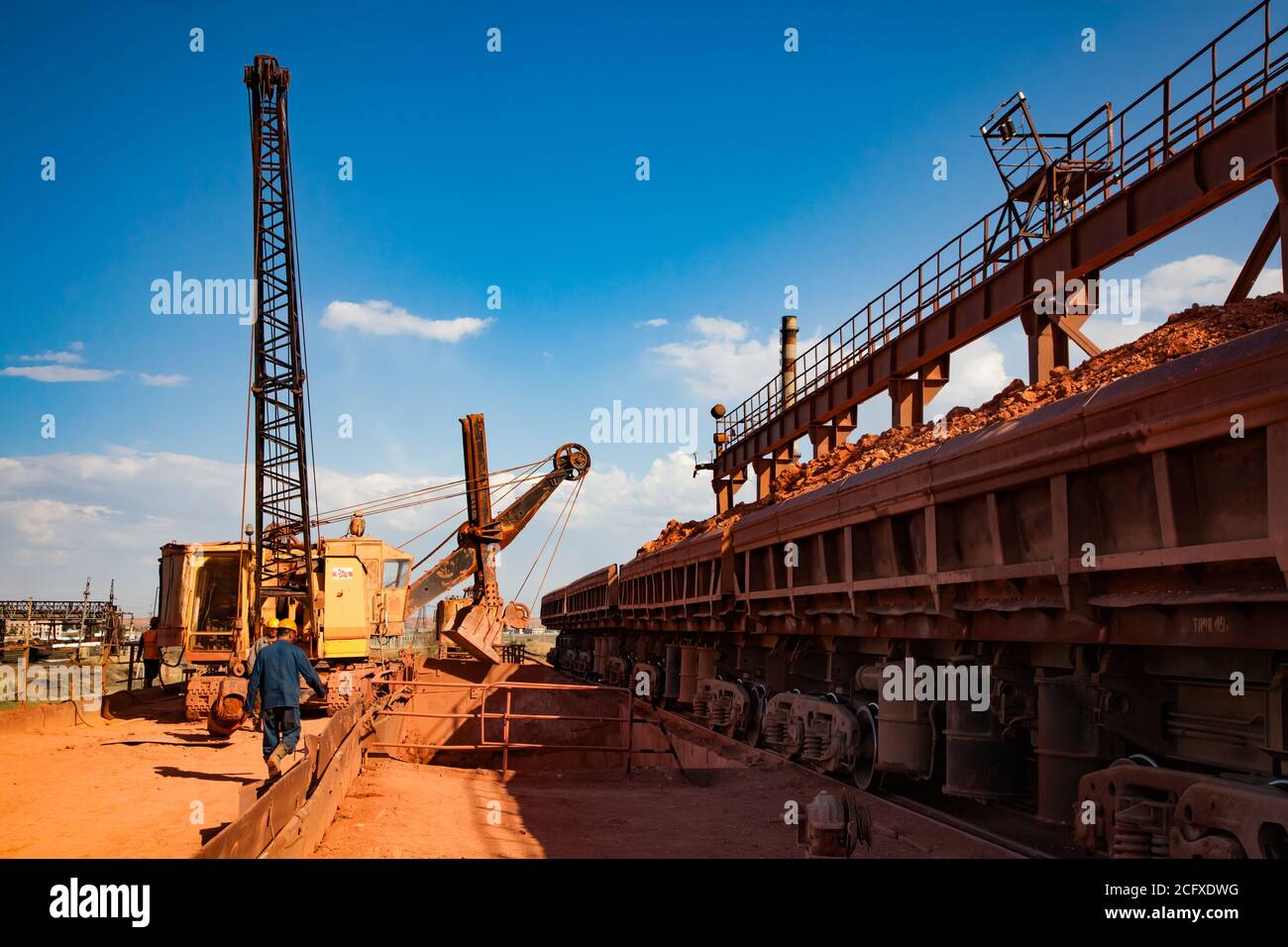 Aluminium ore (bauxite clay) mining and processing. Load and railway