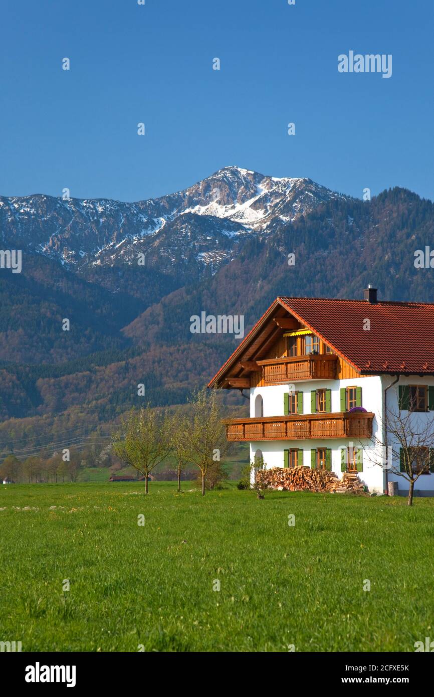 geography / travel, Germany, Bavaria, Grossweil, farmhouse outside of the Heimgarten (peak), Grossweil, Additional-Rights-Clearance-Info-Not-Available Stock Photo