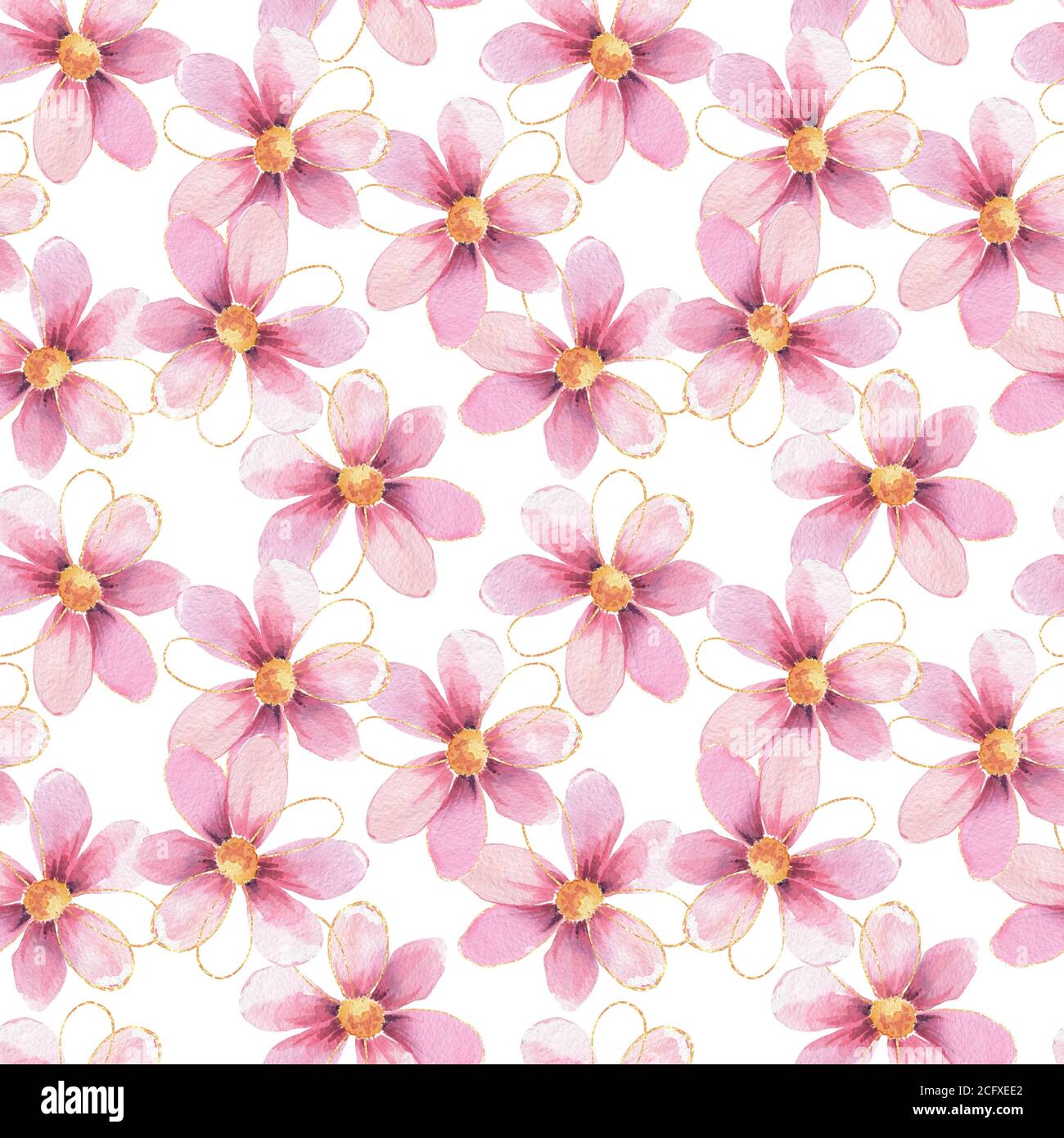 Pink watercolor flower seamless pattern Stock Photo - Alamy