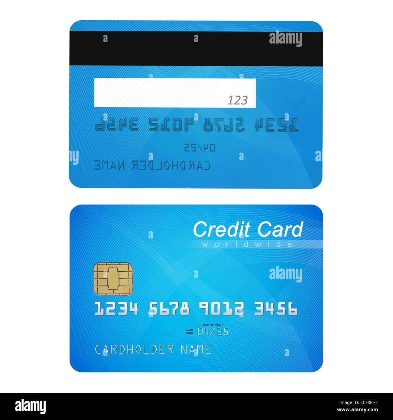 Credit card front and back isolated on white Stock Photo