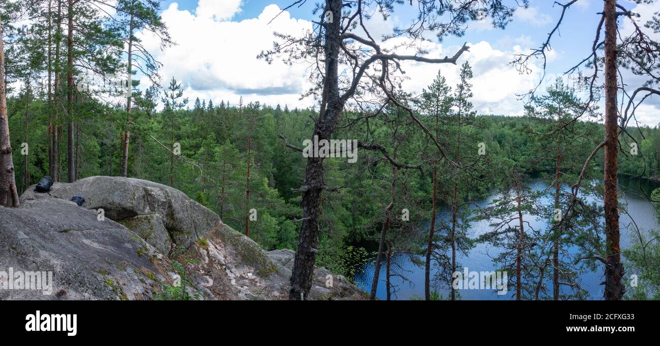 Scene at hiking trail in Nuuksio national park, Espoo, Finland. Stock Photo