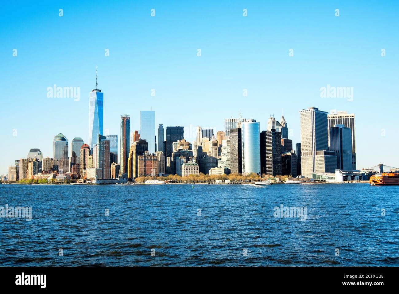 Manhattan and liberty statu viev from the sea Stock Photo