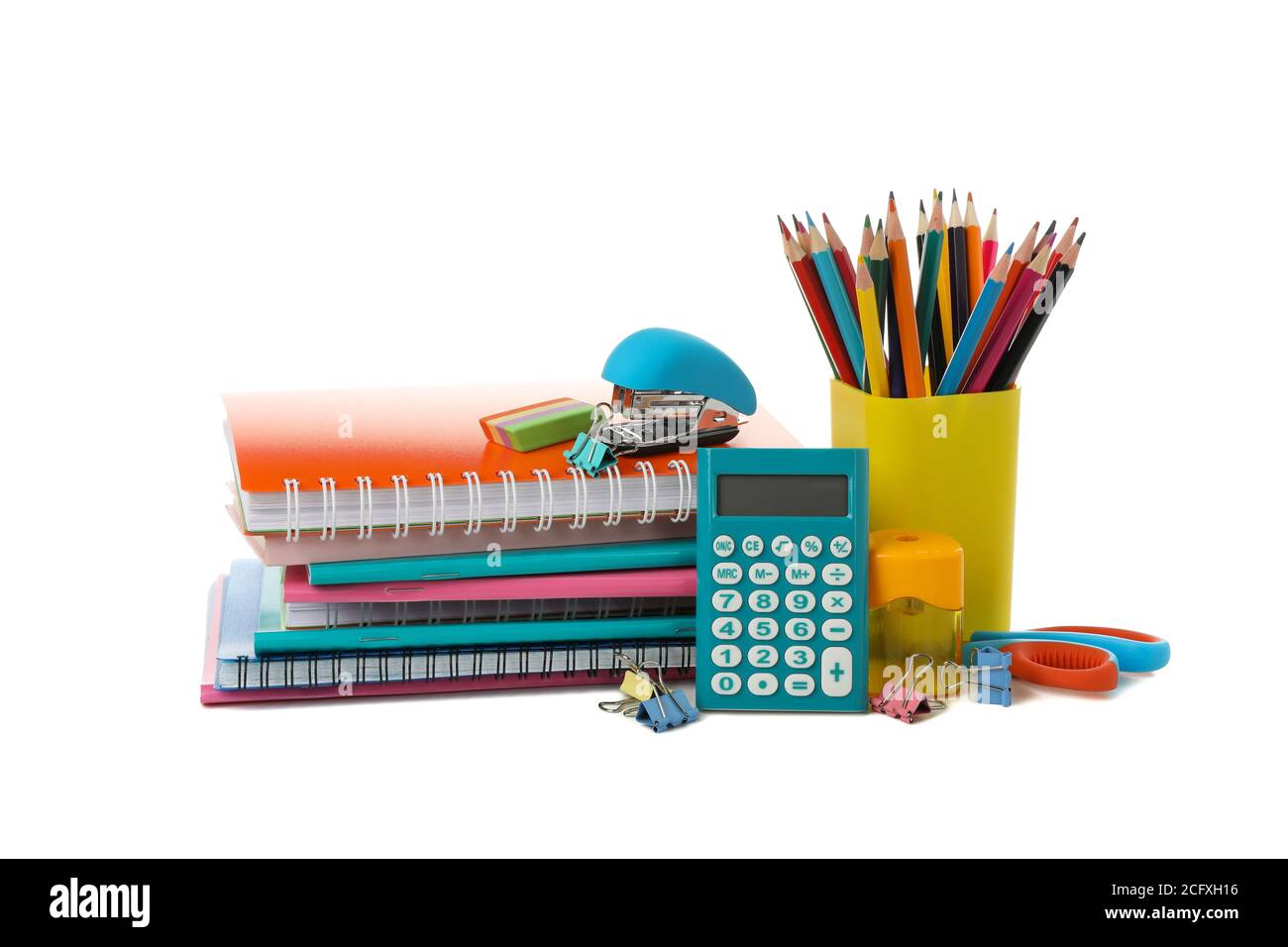 Different school supplies isolated on white background Stock Photo