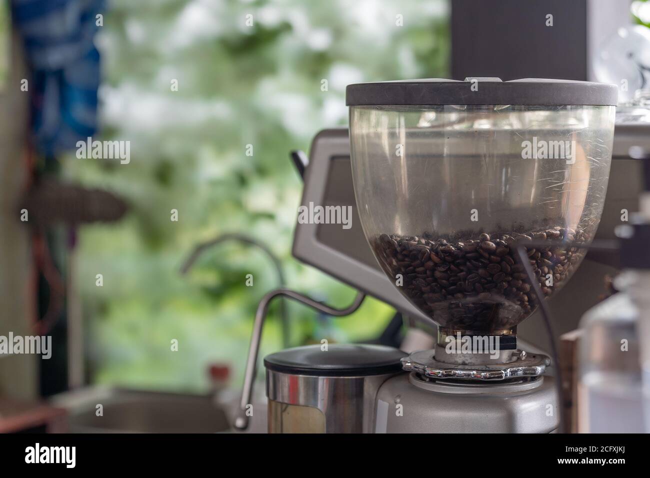 Old coffee machine. Beans coffee on 