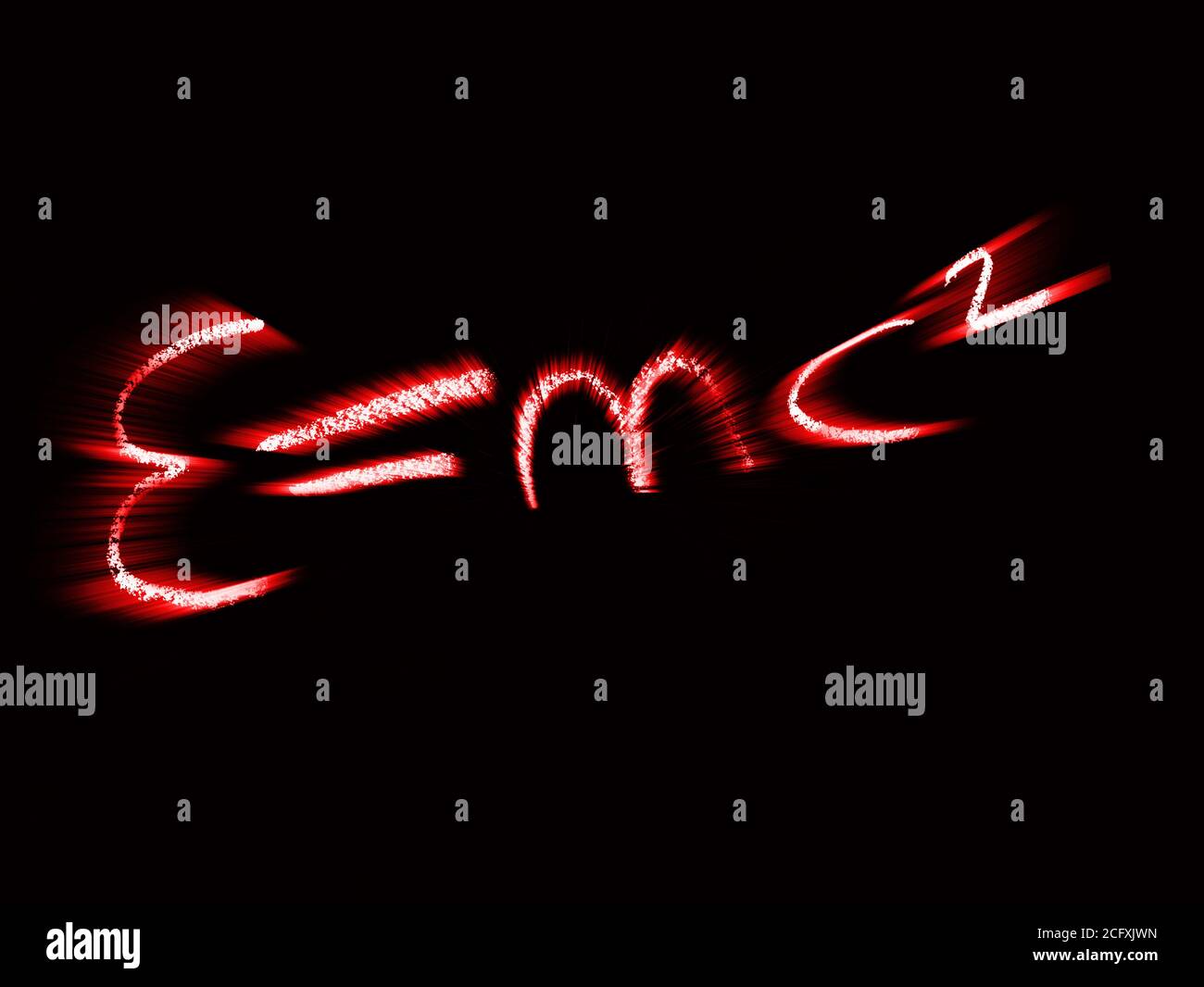 Zoomed image of E=mc2 on a black background Stock Photo
