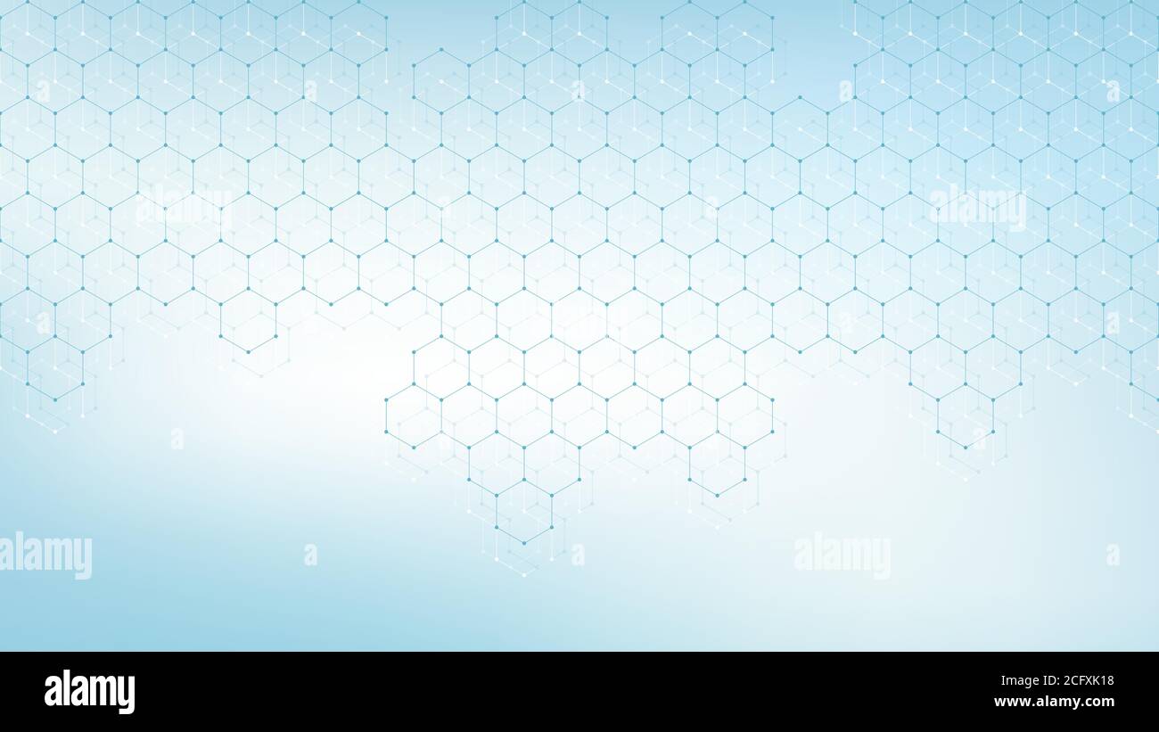 Medical health care banner template design. Background with green hexagons. Molecular structures, innovation pattern, genetic research. Medical Stock Vector