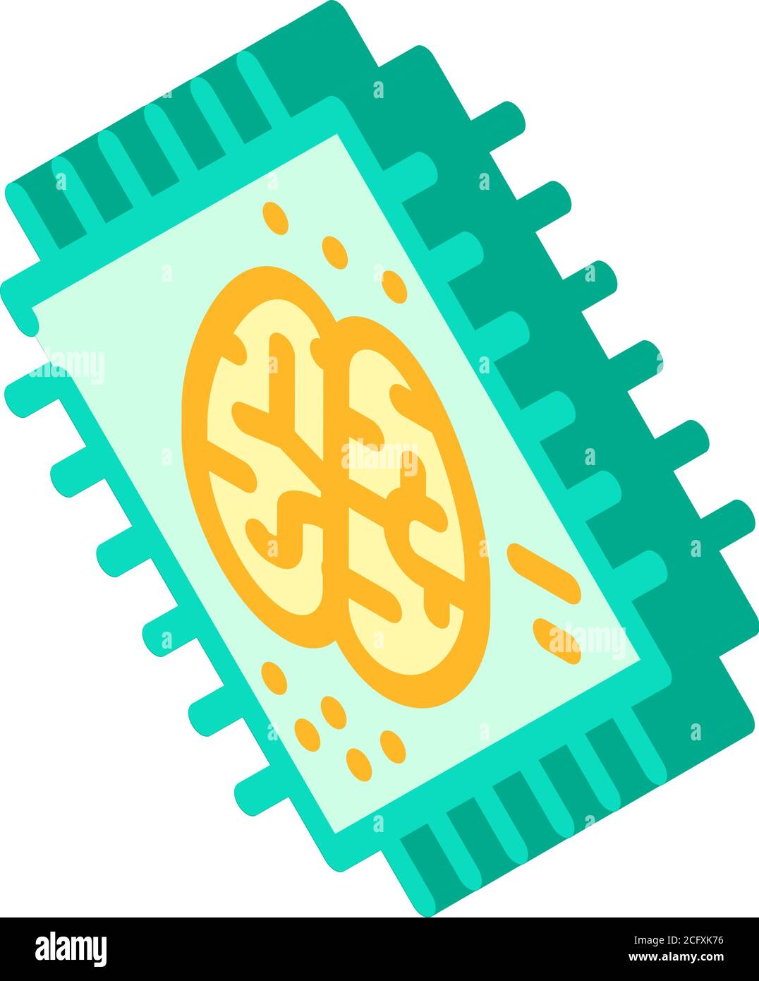 brain microchip artificial intelligence isometric icon vector ...