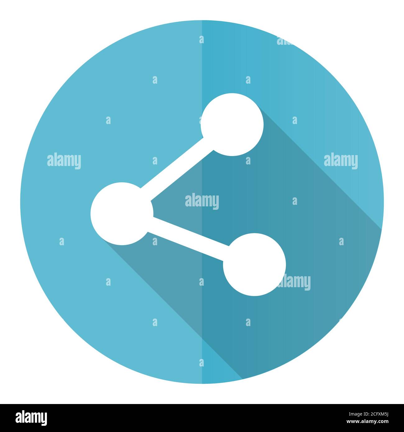 Share vector icon, flat design blue round web button isolated on white background. Stock Vector