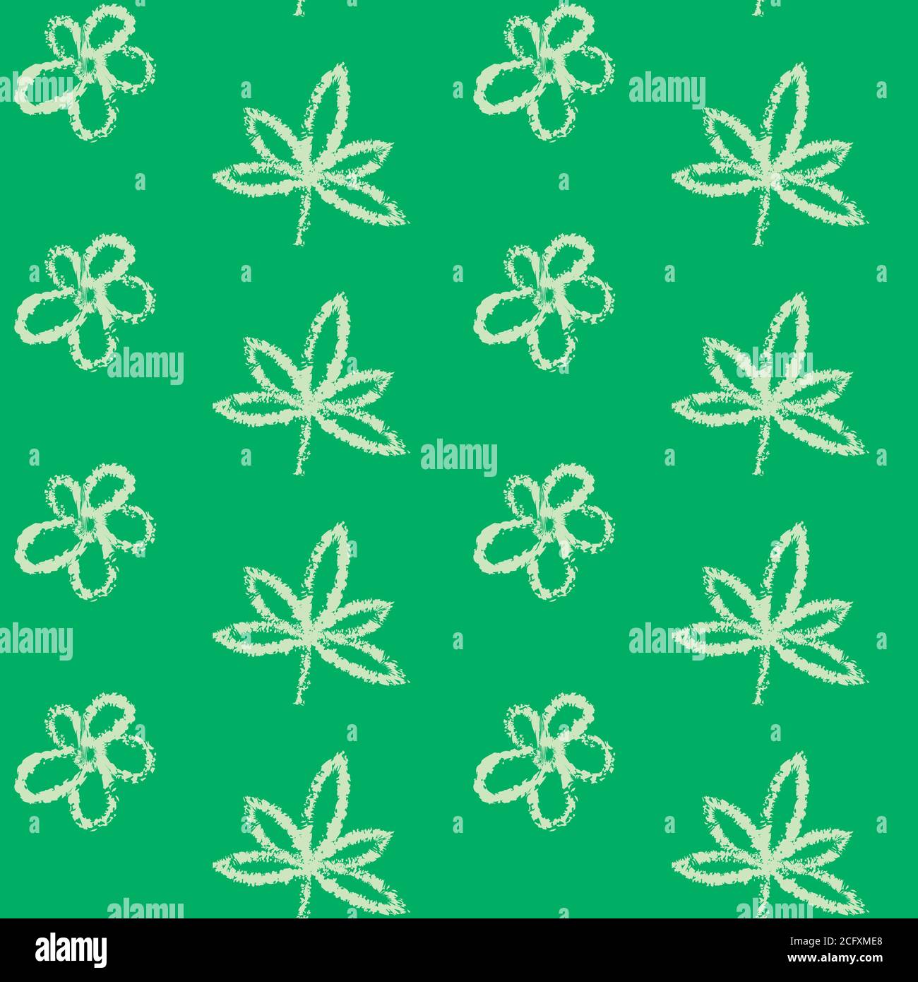 Seamless pattern with doodle hand drawn leaves and flowers Stock Vector