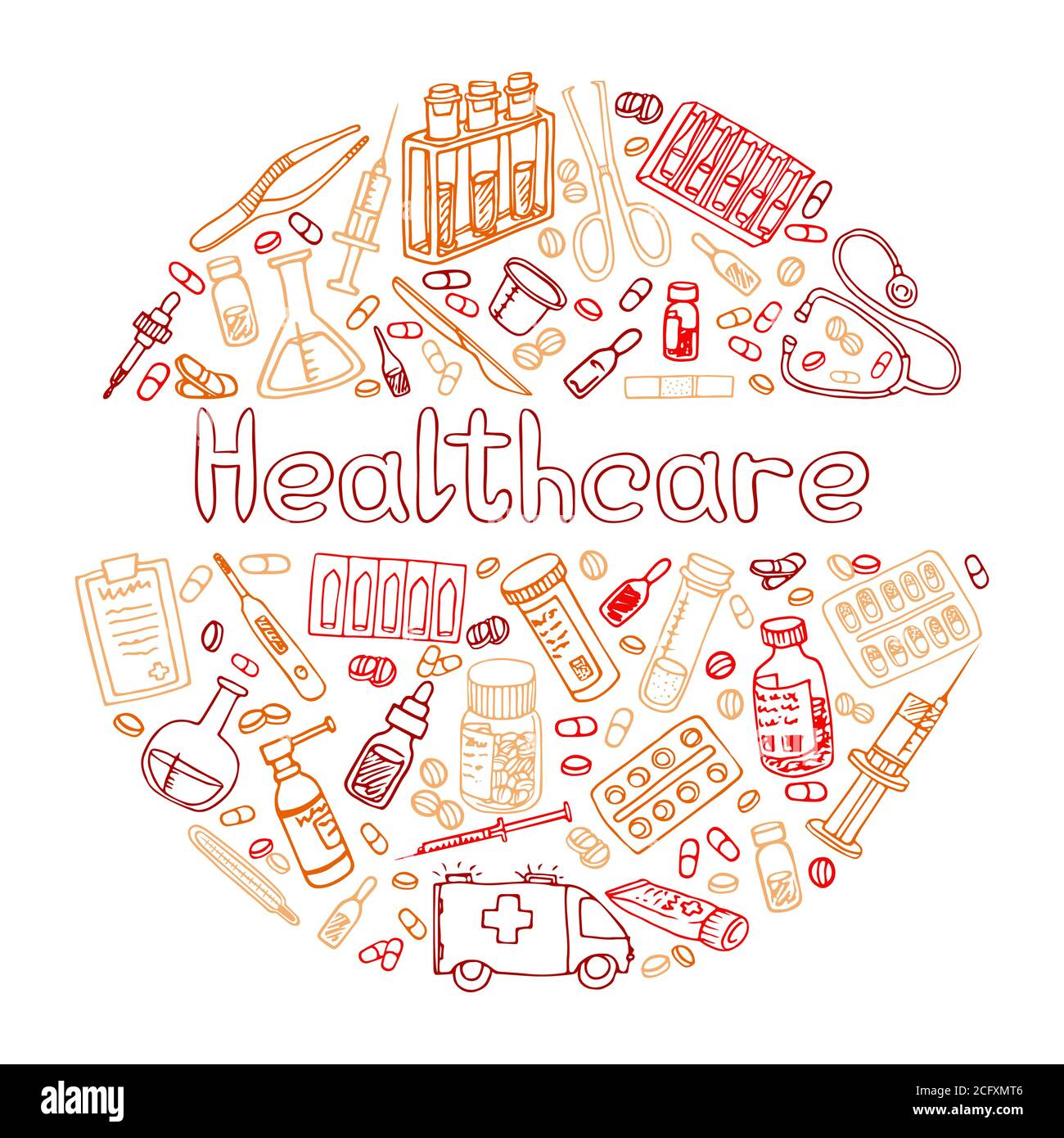 Hand Drawn Haelthceare doodle. Vector isolated Stock Vector
