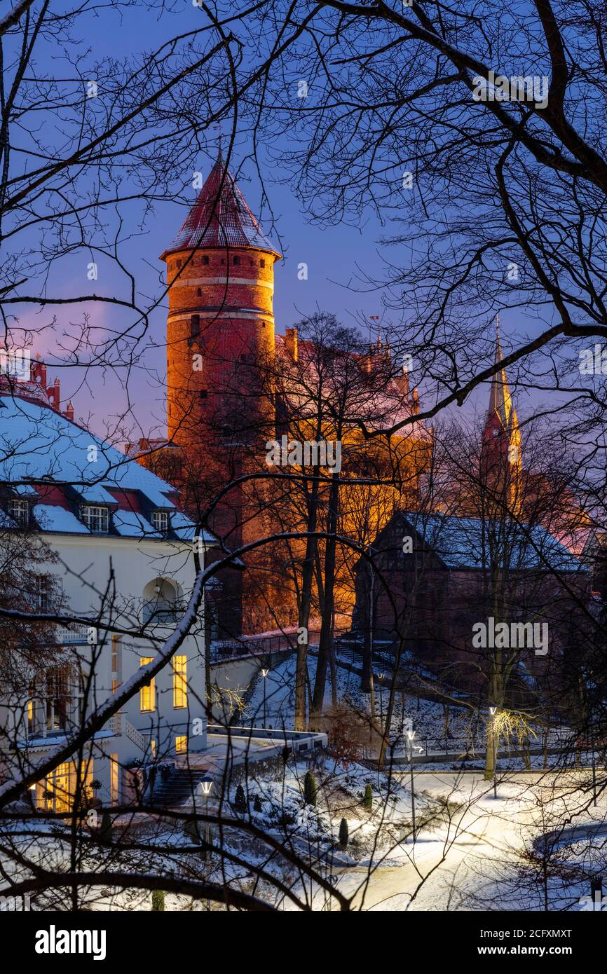 Olsztyn, the Gothic castle in winter,  Poland, Europe. Stock Photo