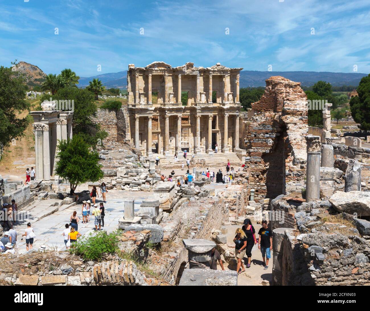 Ephesus, near Selcuk, Izmir Province, Turkey.  Library of Celsus, dating from circa 125 AD.  Ephesus is a UNESCO World Heritage Site. Stock Photo