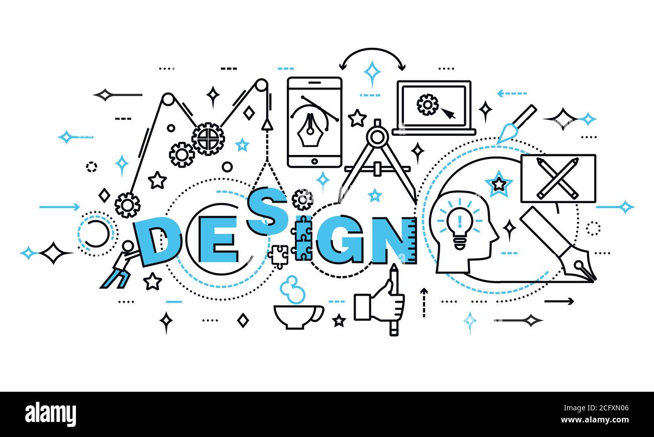 Modern flat thin line design vector illustration, concept of design process and web development, for graphic and web design Stock Vector